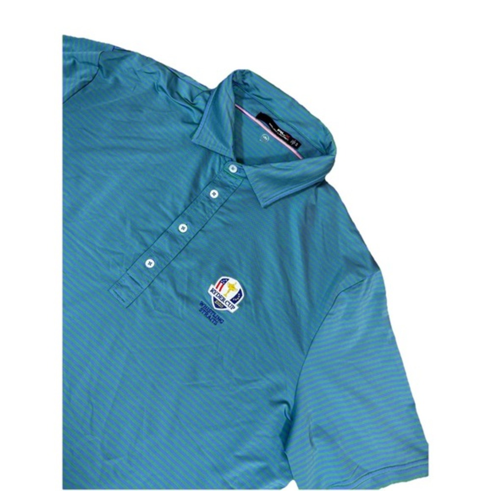RLX Ralph‎ Lauren Polo Shirt Mens XL Teal Ryder Cup 2020 Excellent Striped Golf